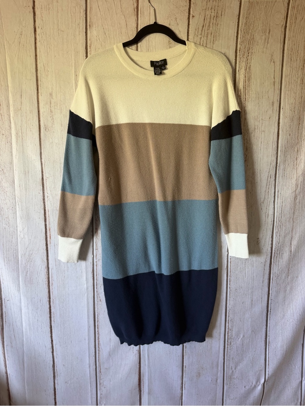 Papillon Colorblock Sweater Dress Size S Crew Neck Long Sleeve Knit Mini